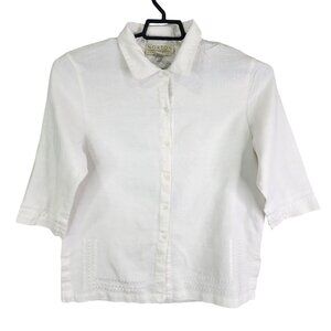 Womens White Norton McNaughton 100% Linen Shirt Button Down 3/4 Sleeve Size L